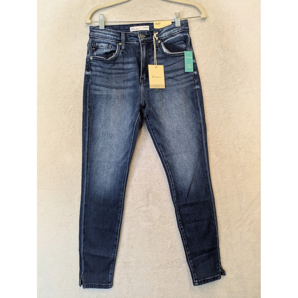 NEW KanCan Skinny Jeans Women's 26 Blue High Rise Dark Wash Ankle Slit